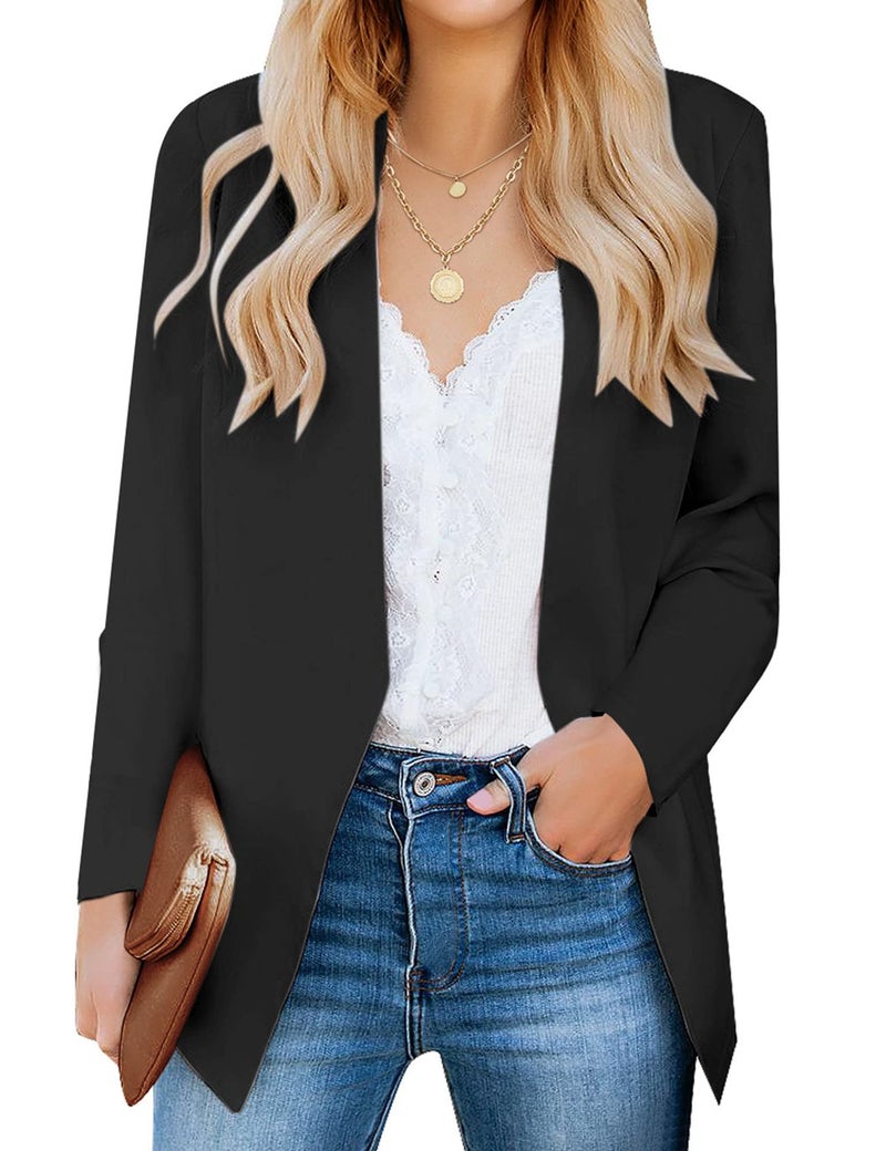 luvamia Women's Casual Long Sleeve Lapel Button Slim Work Office Blazer Jacket Black Oversized Blazer for Women Black Size Xx-Large Size 20 Size 22 - Image 3